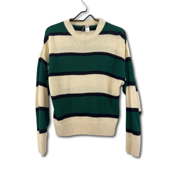 H&M Sweaters - H&M Divided Striped Sweater Green White Woman’s Medium Crew Neck